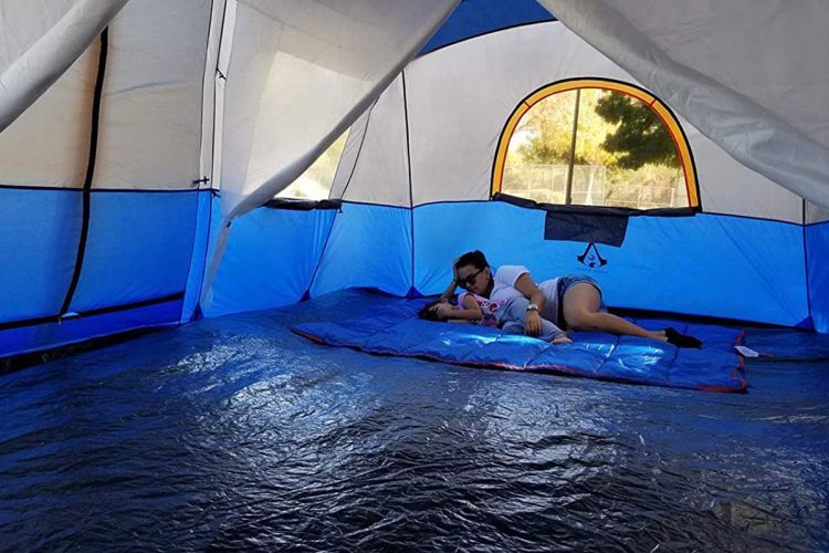 Interior of multi room tent with dividers