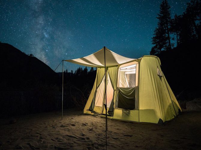 Springbar Highline 6 Canvas Tent at night